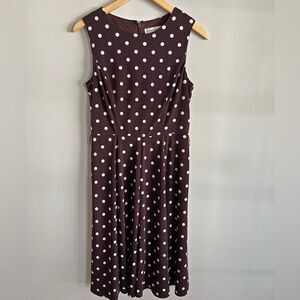 Christopher & Banks Brown White Polka Dot Sleeveless Midi Dress Size 6